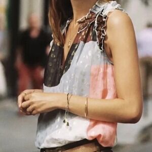 Anthropologie Maeve Fantasia Metallic Clip Dot Blouse Ruffle Top Size 2P